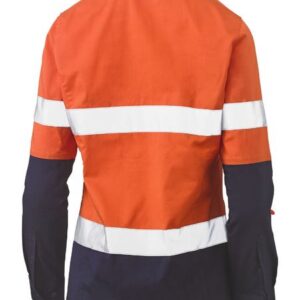 Bisley BLC6064T Ladies Taped Hi Vis Stretch V-Neck Closed Front Shirt Orange