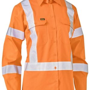 Bisley BL6166XT Ladies X Taped Biomotion Hi Vis Cool Lightweight Drill Shirt Orange