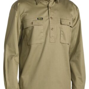 Bisley BSC6433 Closed Front Cotton Drill Shirt Khaki