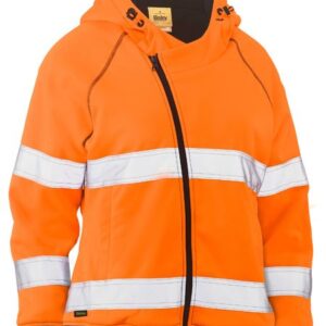 Bisley BKL6819T Ladies Taped Hi Vis Fleece Zip Front Hoodie With Sherpa Lining Orange