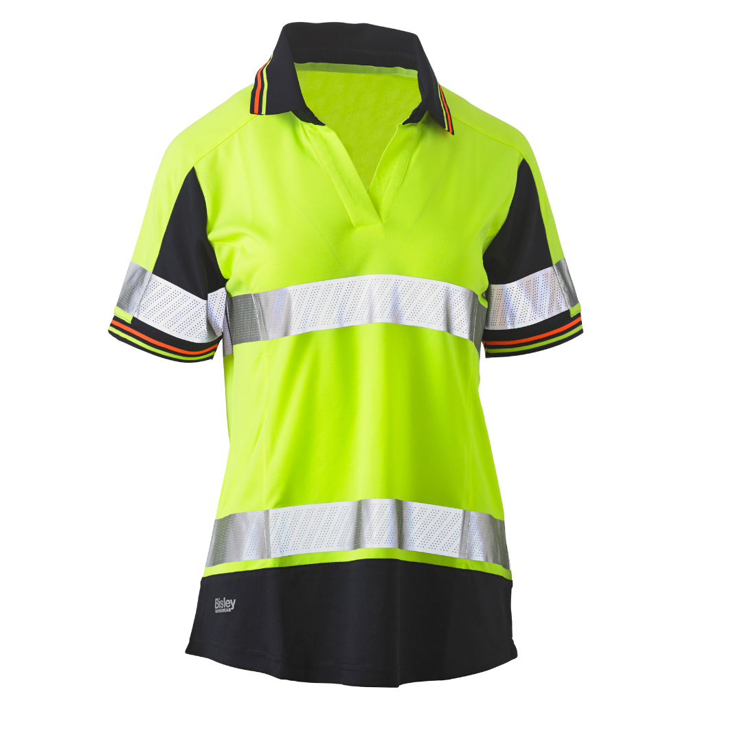 Bisley BKL1225T Ladies Taped Two Tone Hi Vis V-Neck Polo Yellow