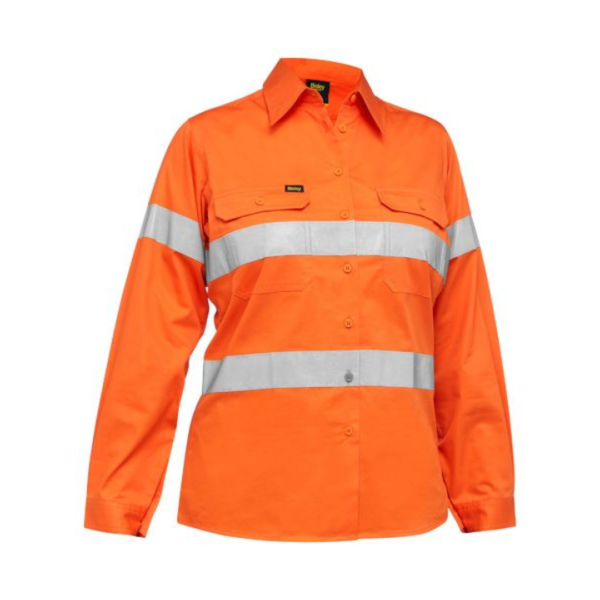 Bisley BL6897 Ladies Taped Hi Vis Cool Lightweight Drill Shirt Orange