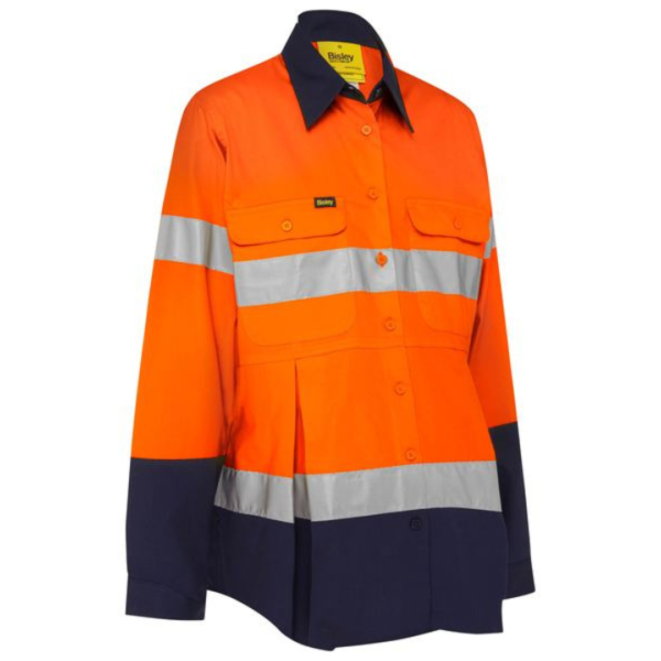 Bisley BLM6456T Ladies Taped Hi Vis Maternity Drill Shirt Orange