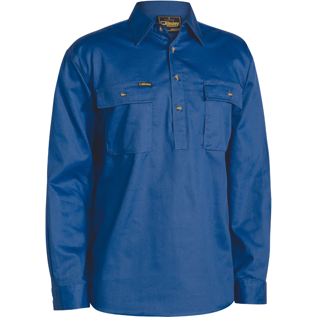 Bisley BSC6433 Closed Front Cotton Drill Shirt Royal Blue