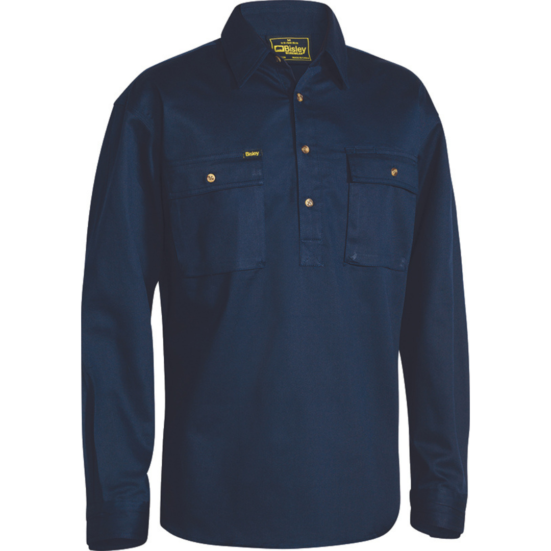 Bisley BSC6433 Closed Front Cotton Drill Shirt Navy