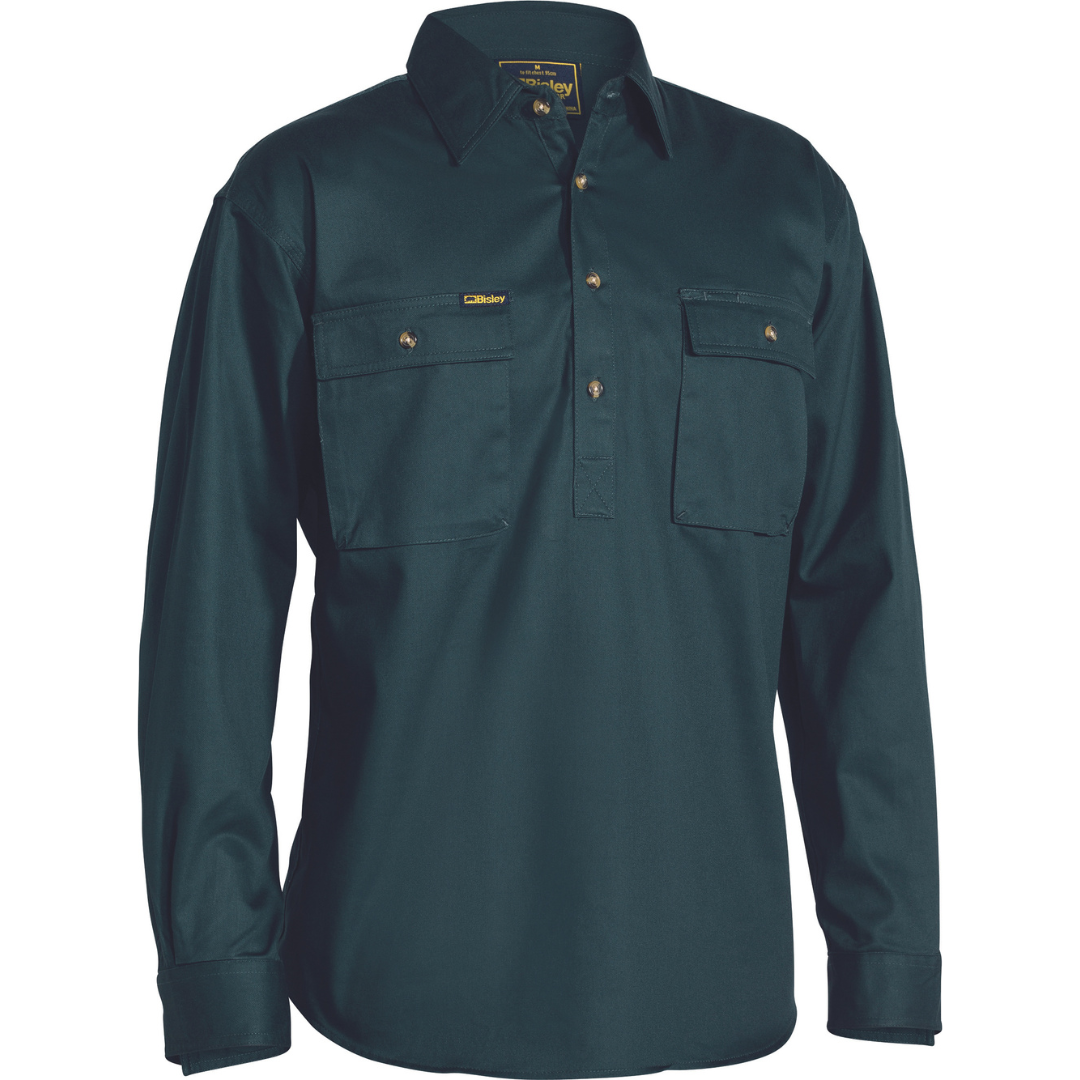 Bisley BSC6433 Closed Front Cotton Drill Shirt Green