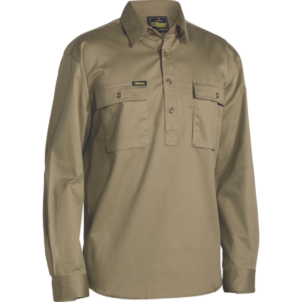 Bisley BSC6433 Closed Front Cotton Drill Shirt Khaki