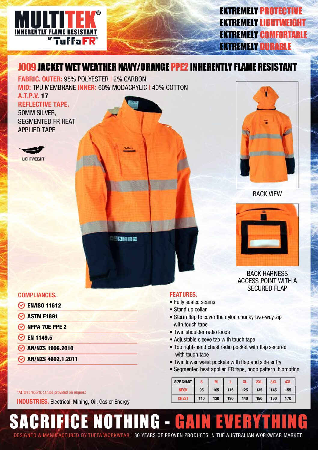 Tuffa FR Wet Weather Jacket Navy/Orange